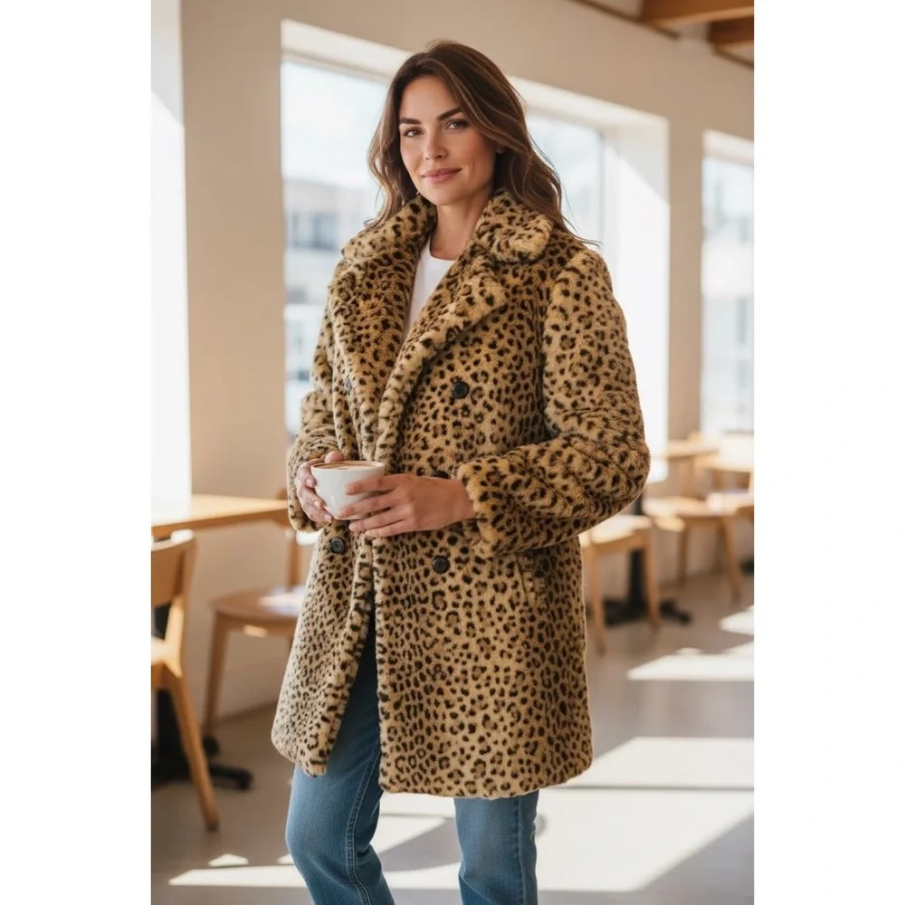 Incognita Leopard Animal Print Spotted Jacket Faux Fur Vtg 50's Style Coat